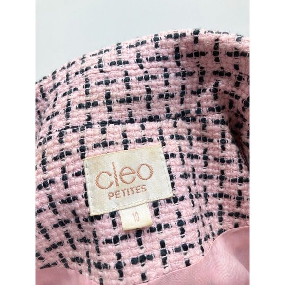 Vintage 2000's CLEO Pink Black Boucle Tweed Cropped Shell Jacket, Size 10P - Picture 14 of 16